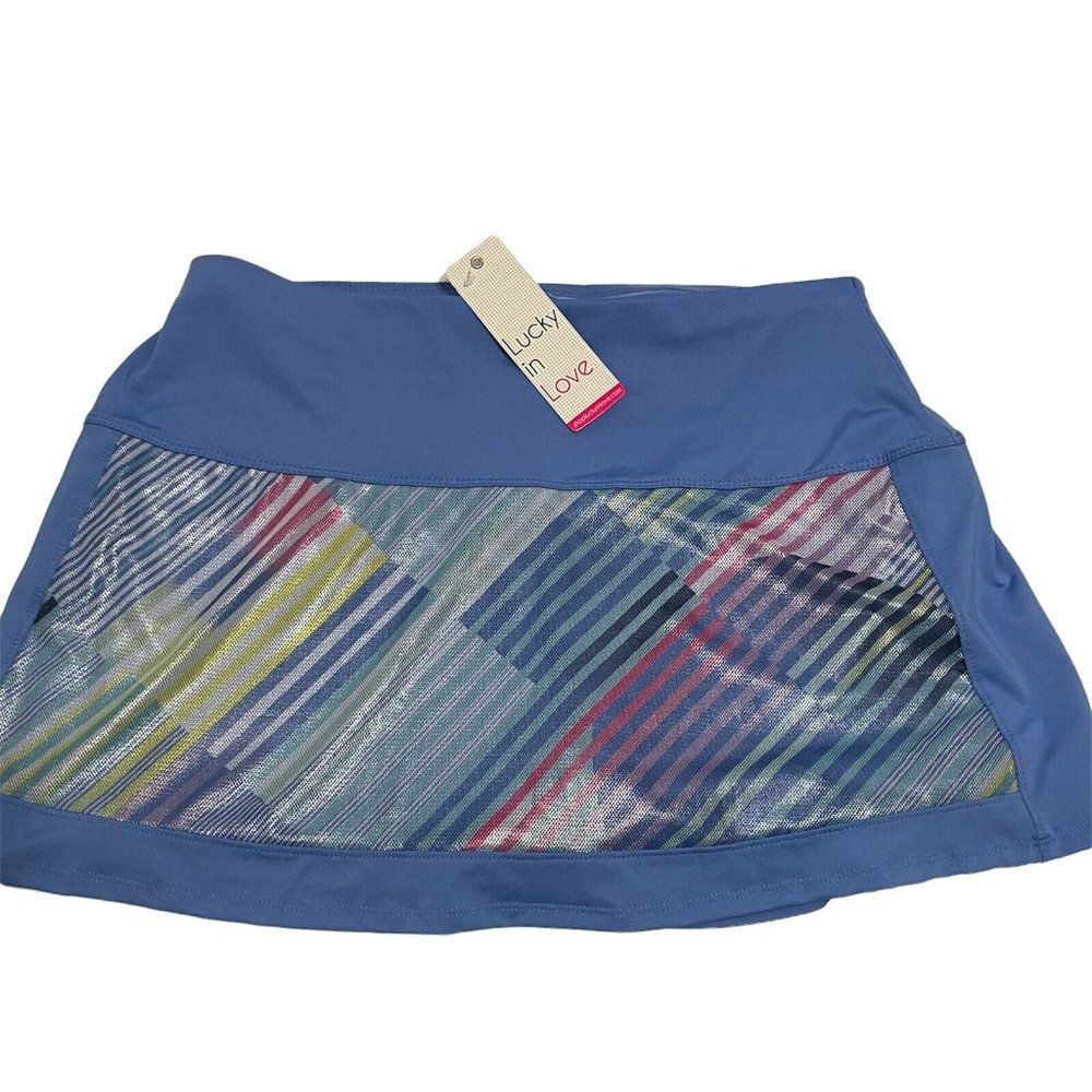 NWT Lucky in Love Count Me in Blue Marine Shimmer Ladies Tennis Golf skort Large